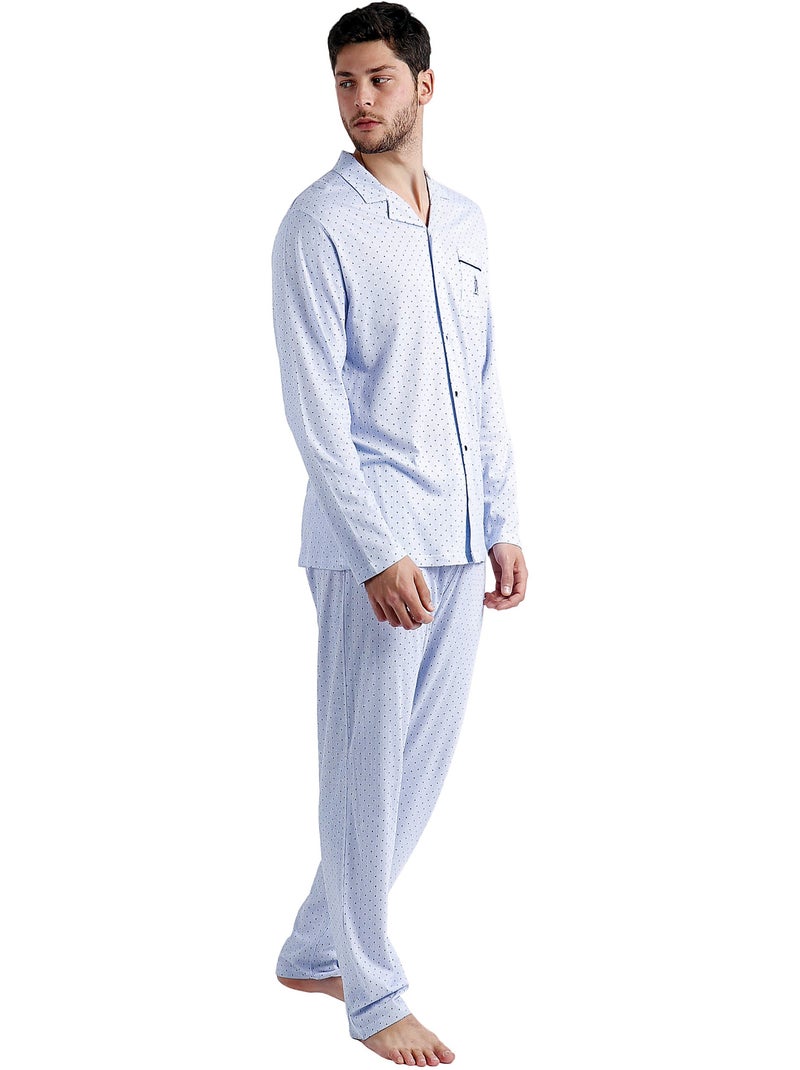 Pigiama aperto a righe e pois a maniche lunghe da uomo ADMAS CLASSIC Blu - Kiabi