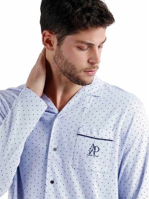 Pigiama aperto a righe e pois a maniche lunghe da uomo ADMAS CLASSIC - Kiabi Pigiama aperto a righe e pois a maniche lunghe da uomo ADMAS CLASSIC - Kiabi