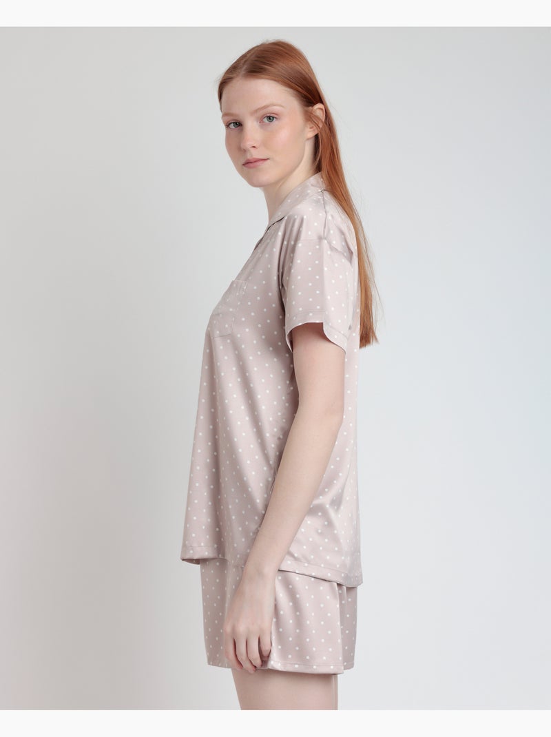 Pigiama aperto in pizzo a pois a maniche corte da donna ADMAS CLASSIC Grigio chiaro - Kiabi