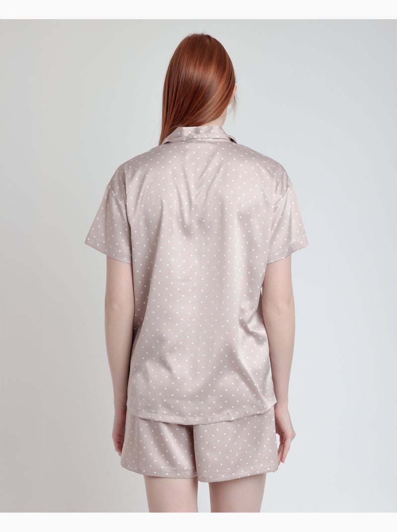 Pigiama aperto in pizzo a pois a maniche corte da donna ADMAS CLASSIC Grigio chiaro - Kiabi