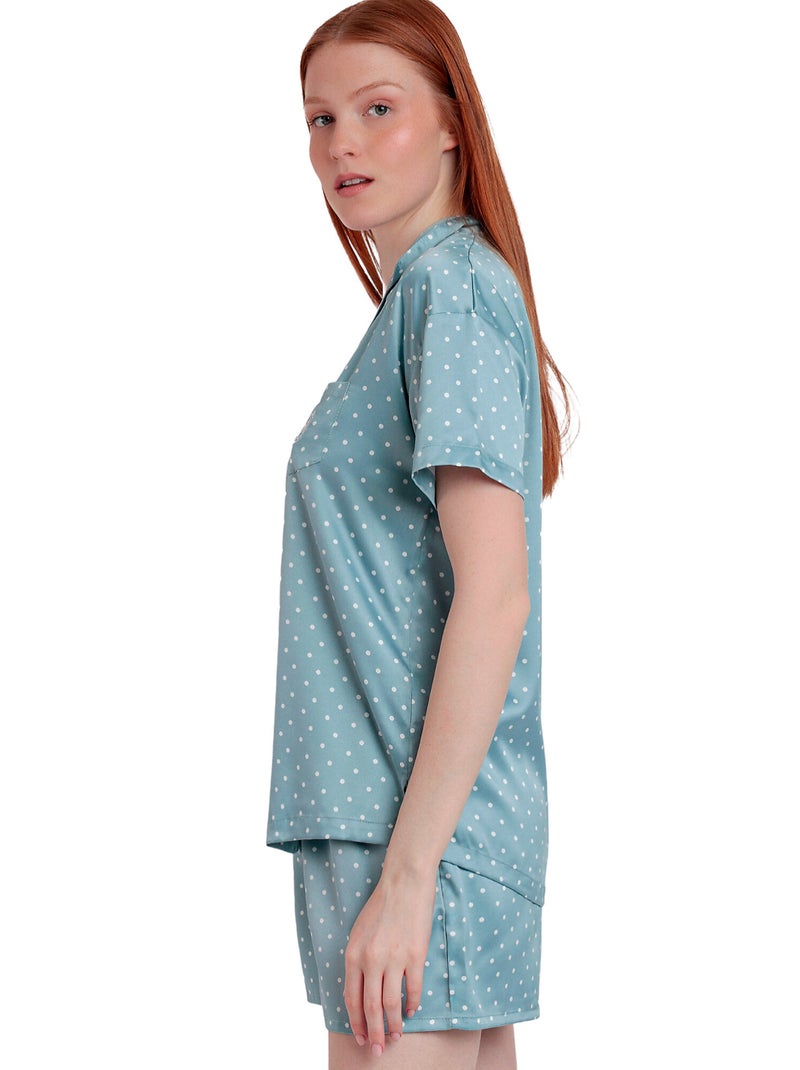 Pigiama aperto in pizzo a pois a maniche corte da donna ADMAS CLASSIC Verde - Kiabi