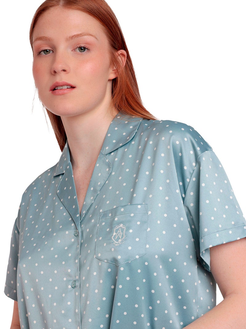 Pigiama aperto in pizzo a pois a maniche corte da donna ADMAS CLASSIC Verde - Kiabi