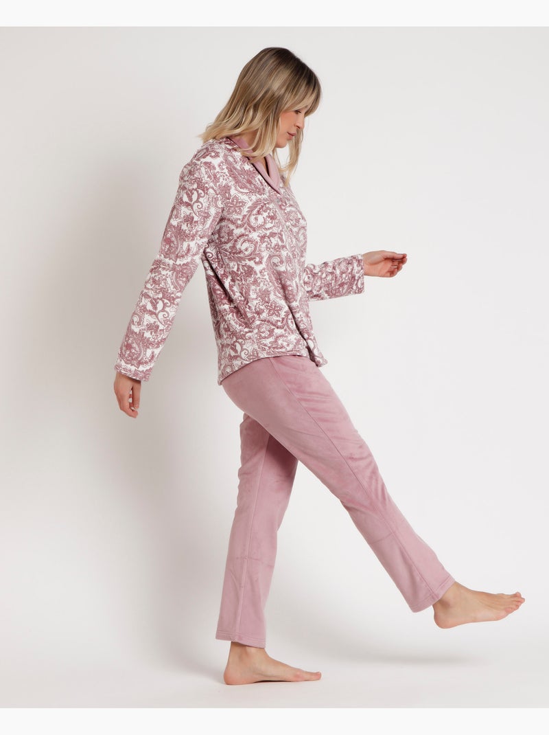 Pigiama aperto in velluto e cashmere a maniche lunghe da donna ADMAS CLASSIC Rosa chiaro - Kiabi