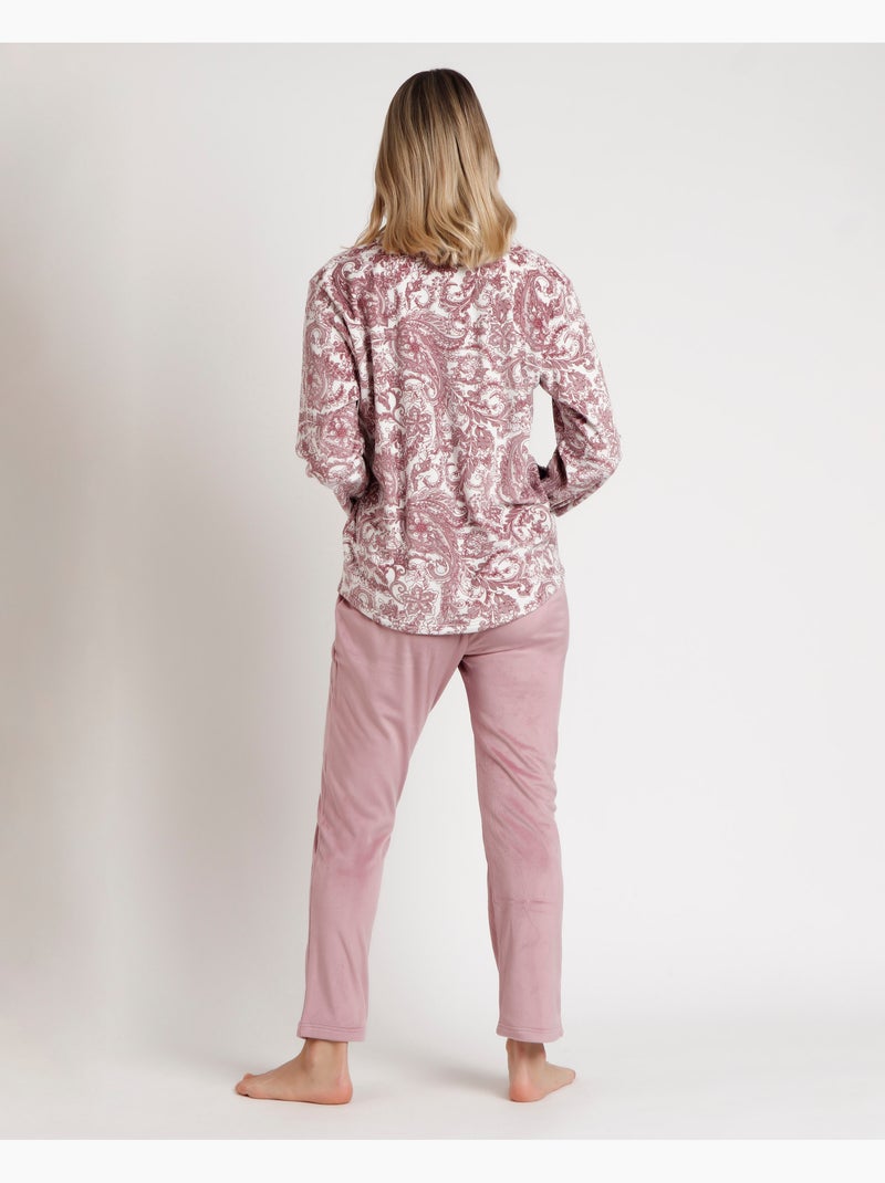 Pigiama aperto in velluto e cashmere a maniche lunghe da donna ADMAS CLASSIC Rosa chiaro - Kiabi