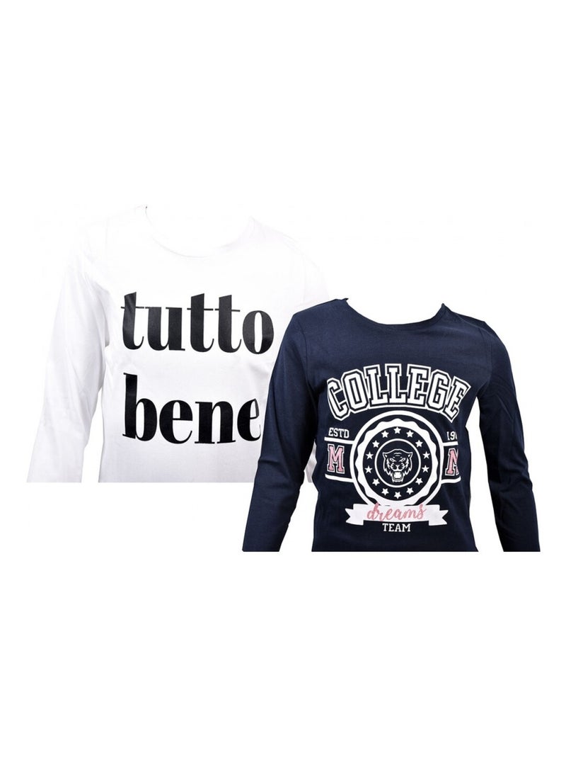 Pigiama Bambina CASA AND CO - Confezione da 2 Bianco Blu marino Grigio - Kiabi