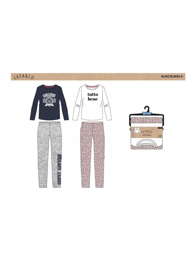 Pigiama Bambina CASA AND CO - Confezione da 2 Bianco Blu marino Grigio - Kiabi