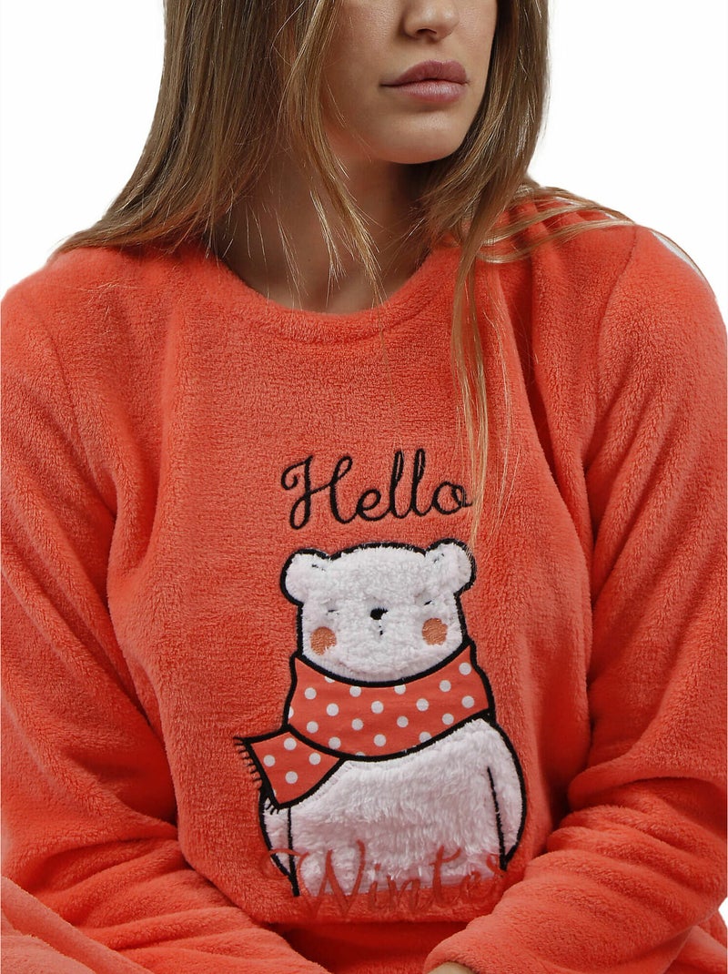 Pigiama caldo a maniche lunghe da donna ADMAS Hello Winter Arancione corallo - Kiabi