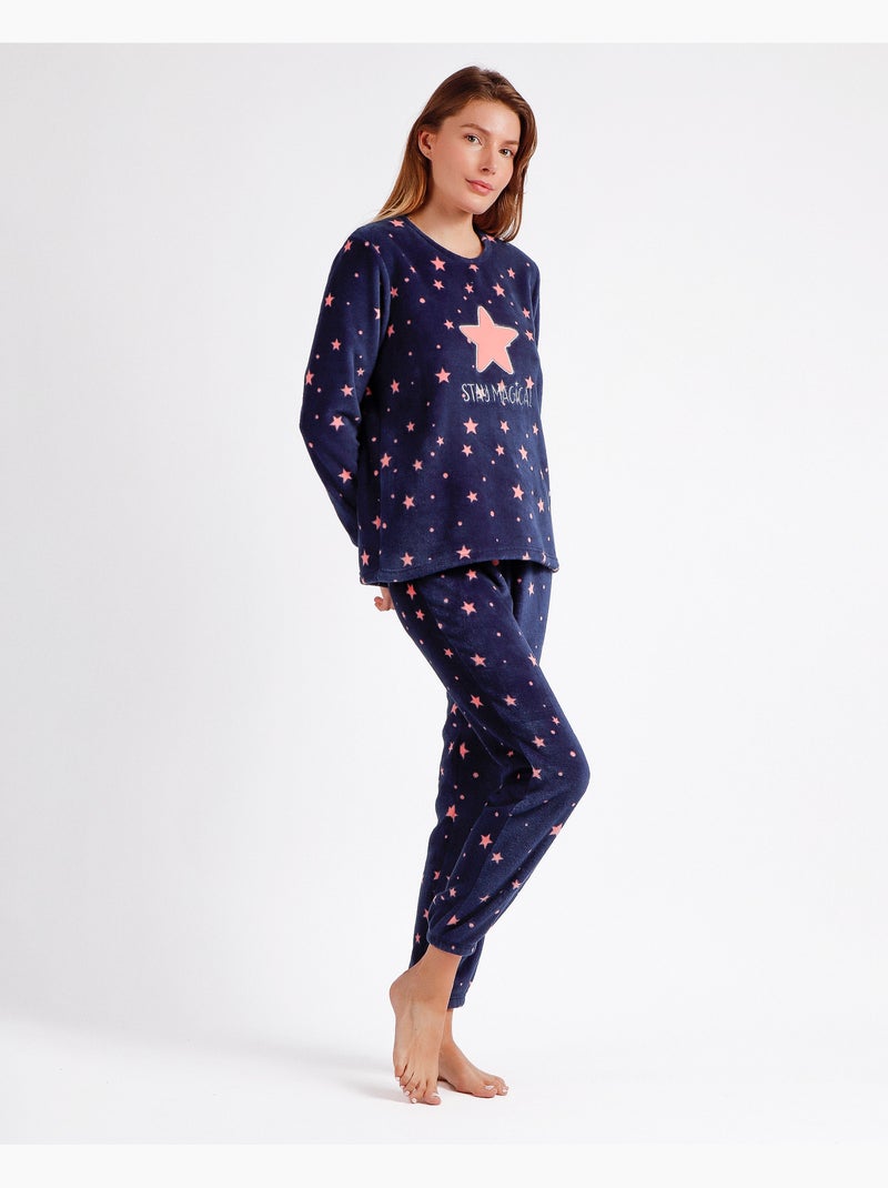 Pigiama caldo a maniche lunghe Magical C da donna STAY AT HOME Blu marino - Kiabi