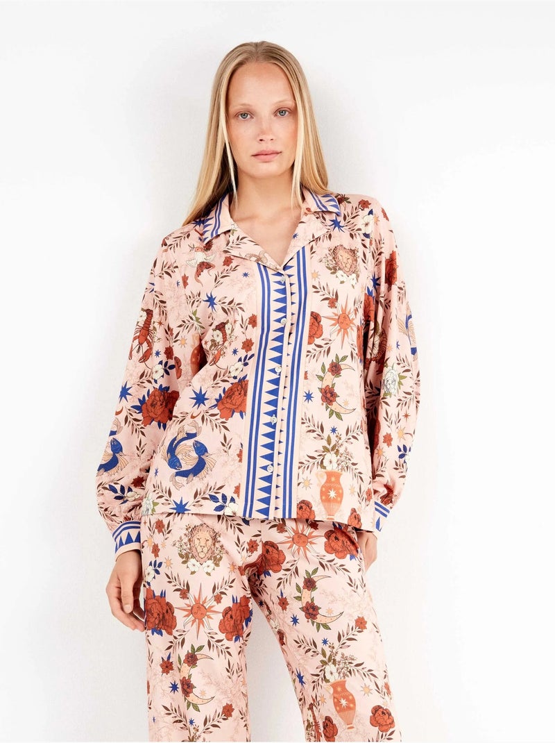 Pigiama camicia con stampa zodiacale Multicolore - Kiabi