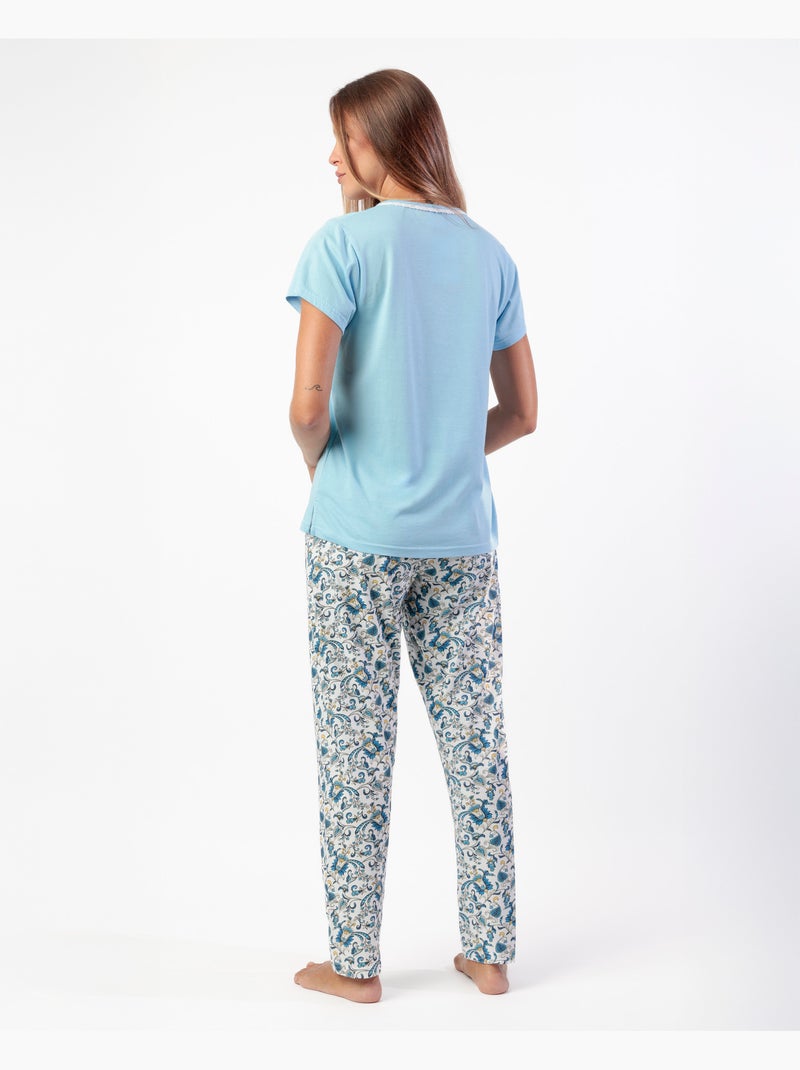 Pigiama classico a maniche corte in cashmere da donna ADMAS CLASSIC Blu - Kiabi