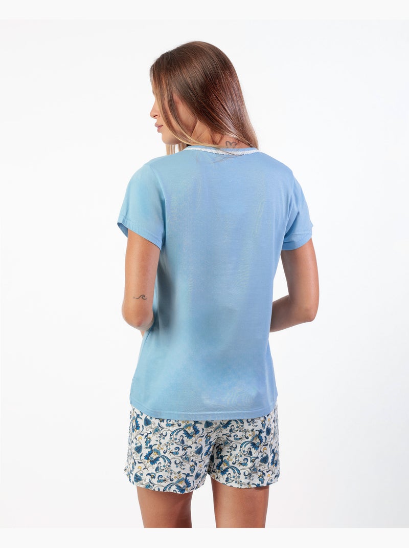 Pigiama classico a maniche corte in cashmere da donna ADMAS CLASSIC Blu - Kiabi