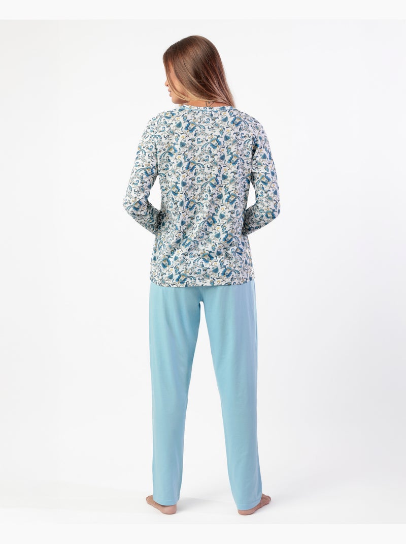 Pigiama classico in cashmere a maniche lunghe da donna ADMAS CLASSIC Blu - Kiabi