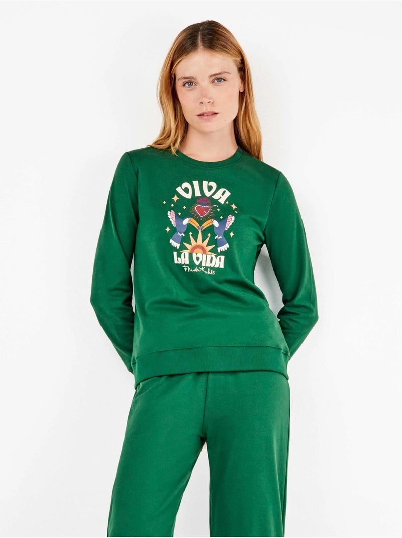 Pigiama con felpa e pantaloni di frida kahlo Verde felce - Kiabi