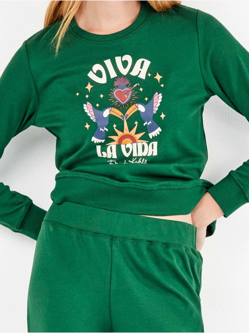 Pigiama con felpa e pantaloni di frida kahlo Verde felce - Kiabi