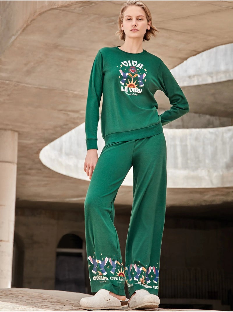 Pigiama con felpa e pantaloni di frida kahlo Verde felce - Kiabi