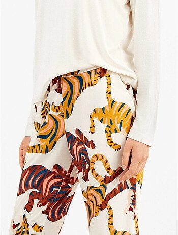 Pigiama con maglietta in pizzo e pantaloni animalier con tigri