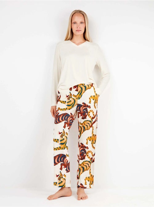 Pigiama con maglietta in pizzo e pantaloni animalier con tigri - Kiabi
