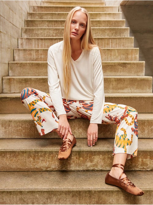 Pigiama con maglietta in pizzo e pantaloni animalier con tigri - Kiabi