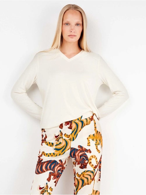 Pigiama con maglietta in pizzo e pantaloni animalier con tigri - Kiabi