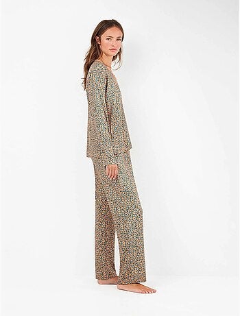 Pigiama con stampa animalier con pizzo e pantaloni regolabili