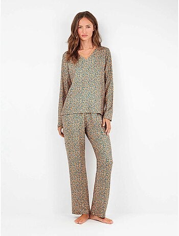 Pigiama con stampa animalier con pizzo e pantaloni regolabili