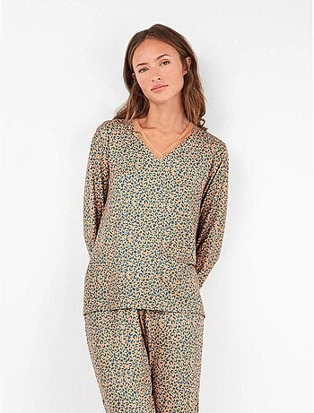 Pigiama con stampa animalier con pizzo e pantaloni regolabili