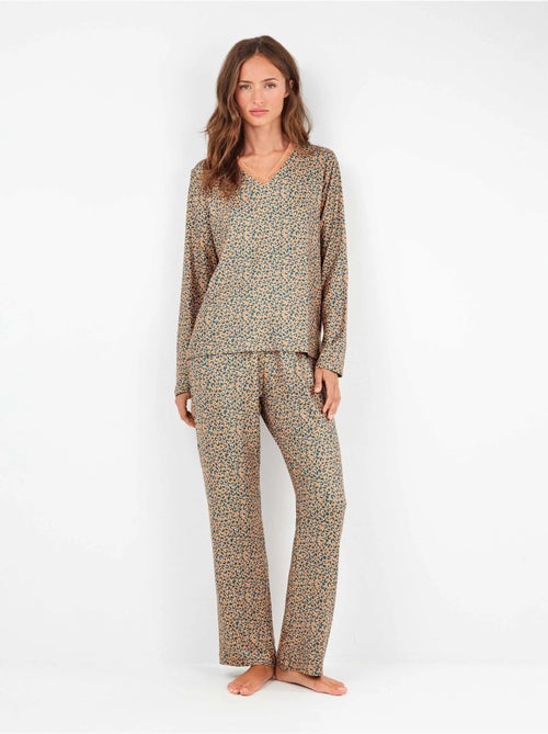 Pigiama con stampa animalier con pizzo e pantaloni regolabili - Kiabi Pigiama con stampa animalier con pizzo e pantaloni regolabili - Kiabi