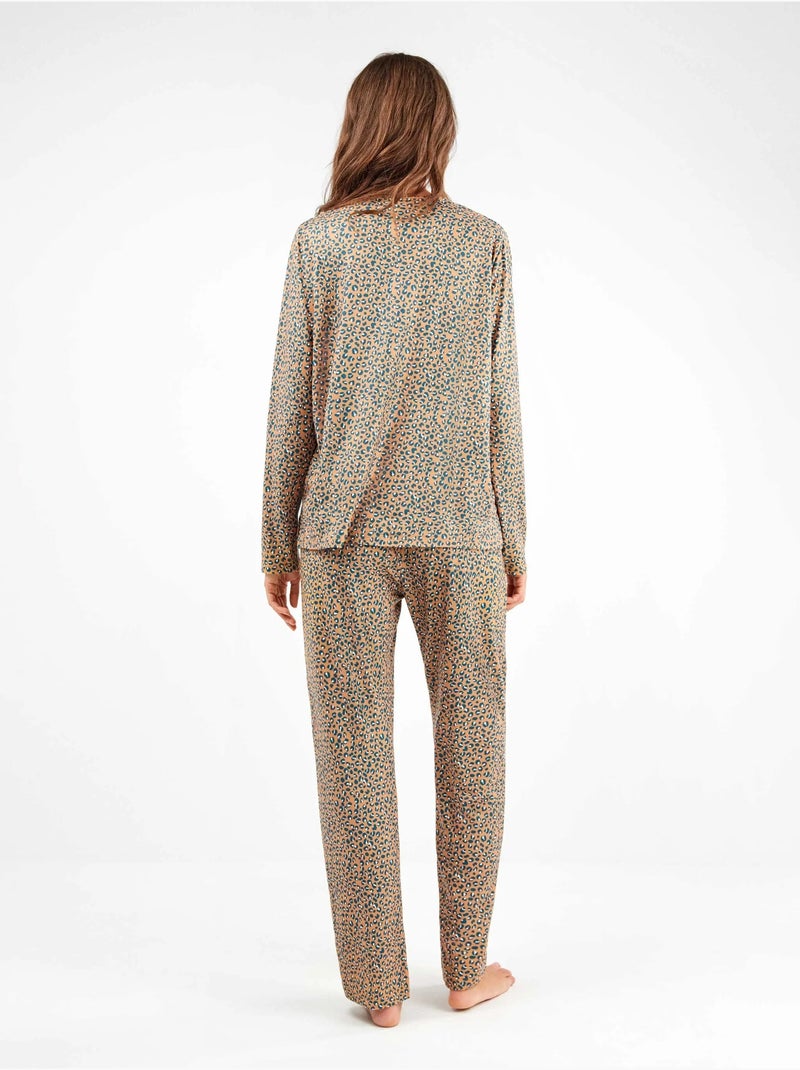 Pigiama con stampa animalier con pizzo e pantaloni regolabili Multicolore - Kiabi