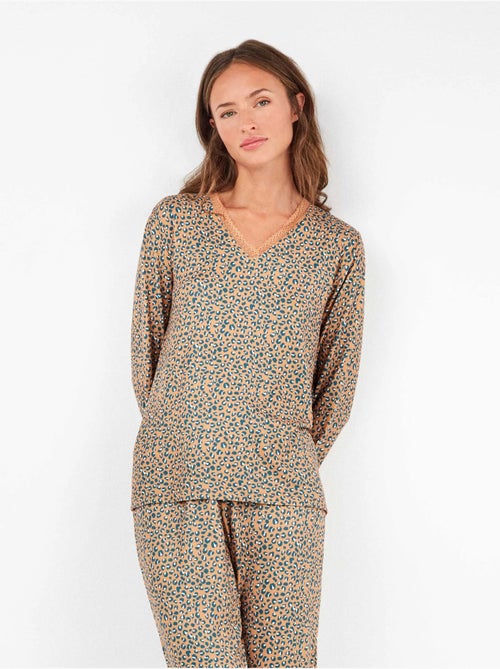 Pigiama con stampa animalier con pizzo e pantaloni regolabili - Kiabi Pigiama con stampa animalier con pizzo e pantaloni regolabili - Kiabi