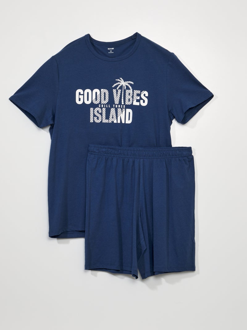 Pigiama corto - Scritta 'good vibes' - 2 pezzi BLU - Kiabi
