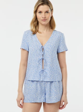 Pigiama corto 2 pezzi con t-shirt annodata