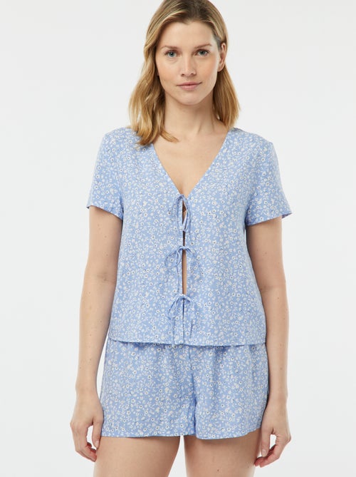 Pigiama corto 2 pezzi con t-shirt annodata - Kiabi