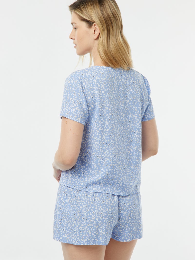 Pigiama corto 2 pezzi con t-shirt annodata BLU - Kiabi