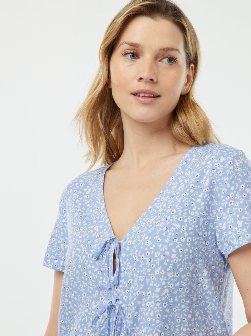 Pigiama corto 2 pezzi con t-shirt annodata BLU - Kiabi