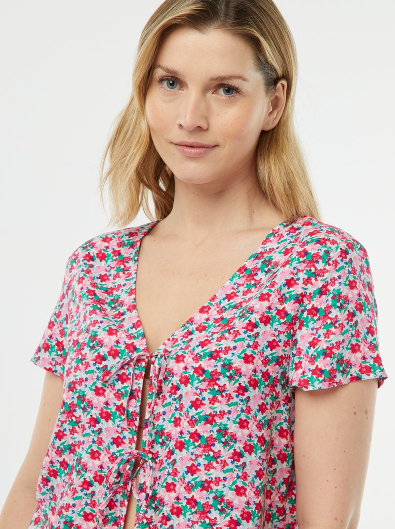 Pigiama corto 2 pezzi con t-shirt annodata ROSA - Kiabi