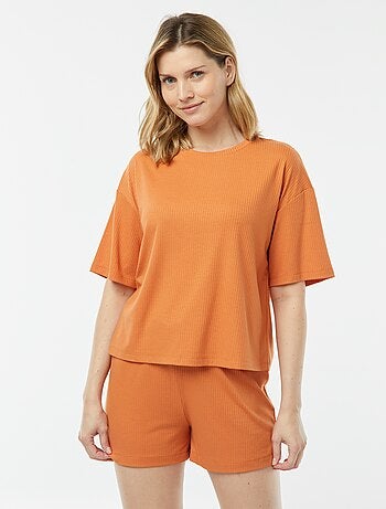 Pigiama corto 2 pezzi in maglia a coste