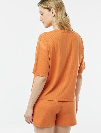 Pigiama corto 2 pezzi in maglia a coste