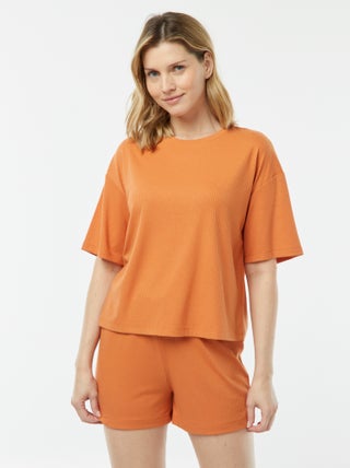 Pigiama corto 2 pezzi in maglia a coste