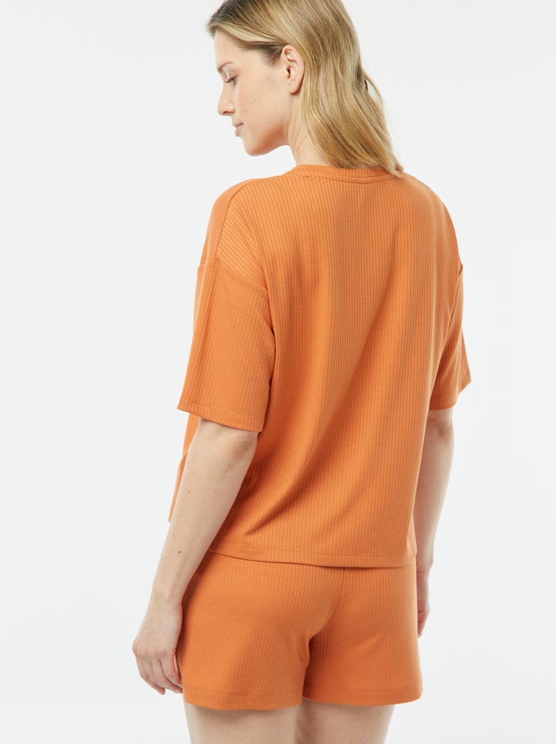 Pigiama corto 2 pezzi in maglia a coste ARANCIONE - Kiabi