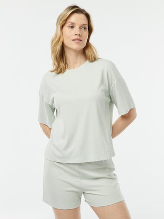 Pigiama corto 2 pezzi in maglia a coste