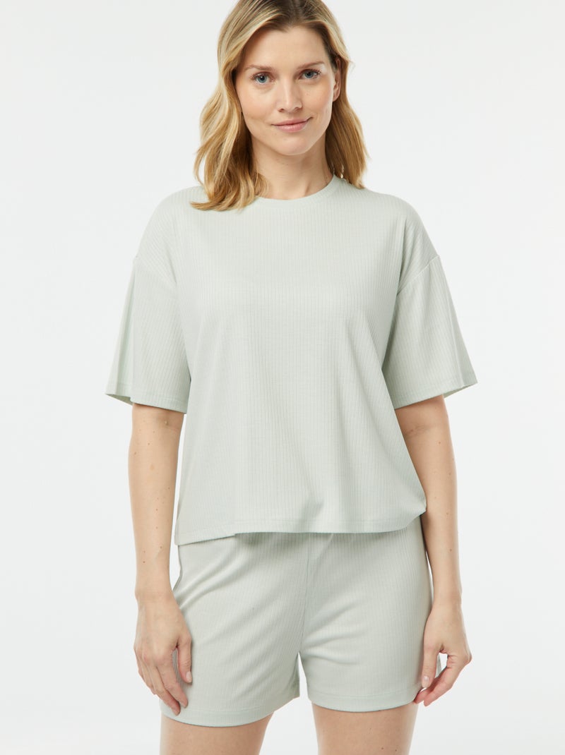 Pigiama corto 2 pezzi in maglia a coste BLU - Kiabi