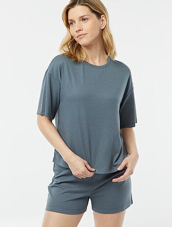 Pigiama corto 2 pezzi in maglia a coste