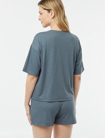 Pigiama corto 2 pezzi in maglia a coste