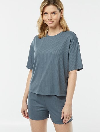 Pigiama corto 2 pezzi in maglia a coste