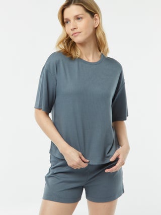 Pigiama corto 2 pezzi in maglia a coste