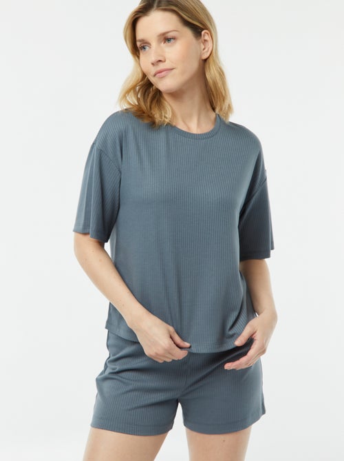 Pigiama corto 2 pezzi in maglia a coste - Kiabi