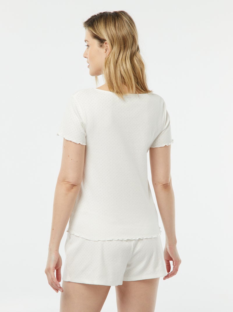 Pigiama corto 2 pezzi in maglia pointelle BIANCO - Kiabi