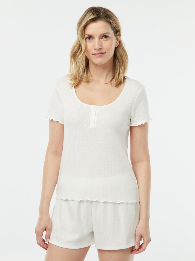 Pigiama corto 2 pezzi in maglia pointelle BIANCO - Kiabi