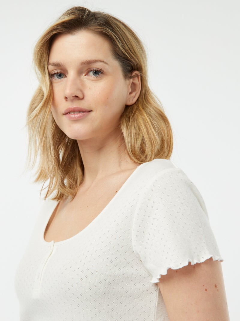 Pigiama corto 2 pezzi in maglia pointelle BIANCO - Kiabi