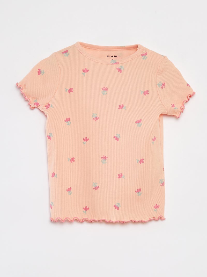 Pigiama corto a costine con orli smerlati ARANCIONE - Kiabi